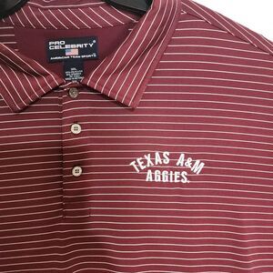 Pro Celebrity Men's Maroon Stripe 'Texas A&M Aggies' Embroidered Polo Shirt 3XL